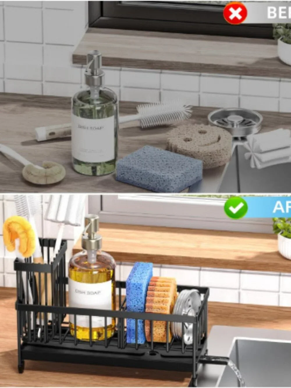 Black Stainless Steel Kitchen Sink Caddy Organizer Sponge Holder (9.25